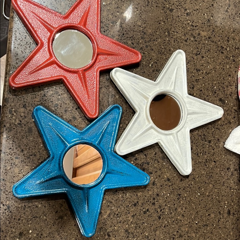 Star-Shaped Wall Mirror Set - Red, Blue, and White